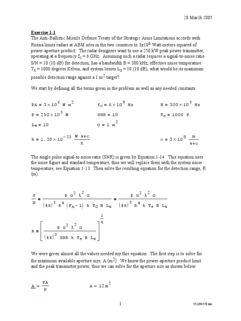Toomay Radar Principles For NonSpecialist Chapter 1 Exercise Solutions