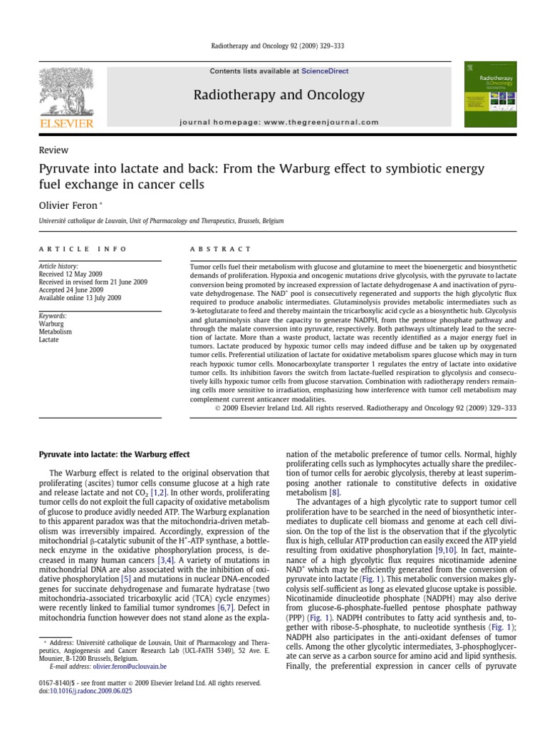 Pyruvate Into Lactate and Back From The Warburg Effect To Symbiotic