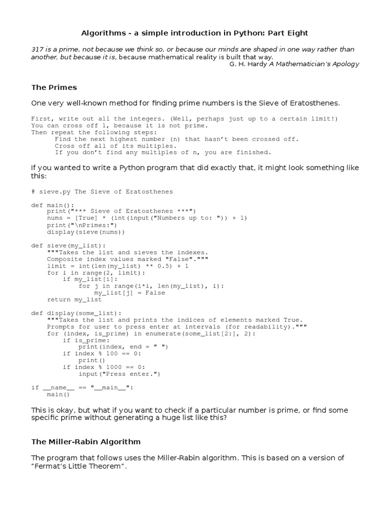 Algorithms - A Simple Introduction in Python: Part Eight | PDF | Prime ... image.