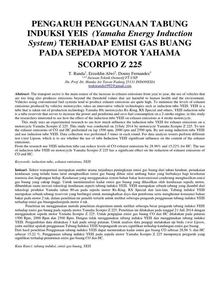 Pengaruh Penggunaan Tabung Induksi YEIS (Yamaha Energy Induction System