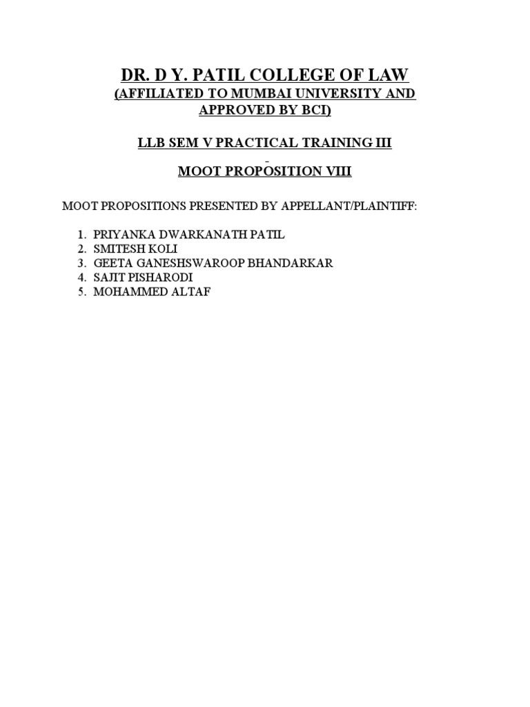 Moot Court Case No. 8 PDF Supreme Court Of India Appeal