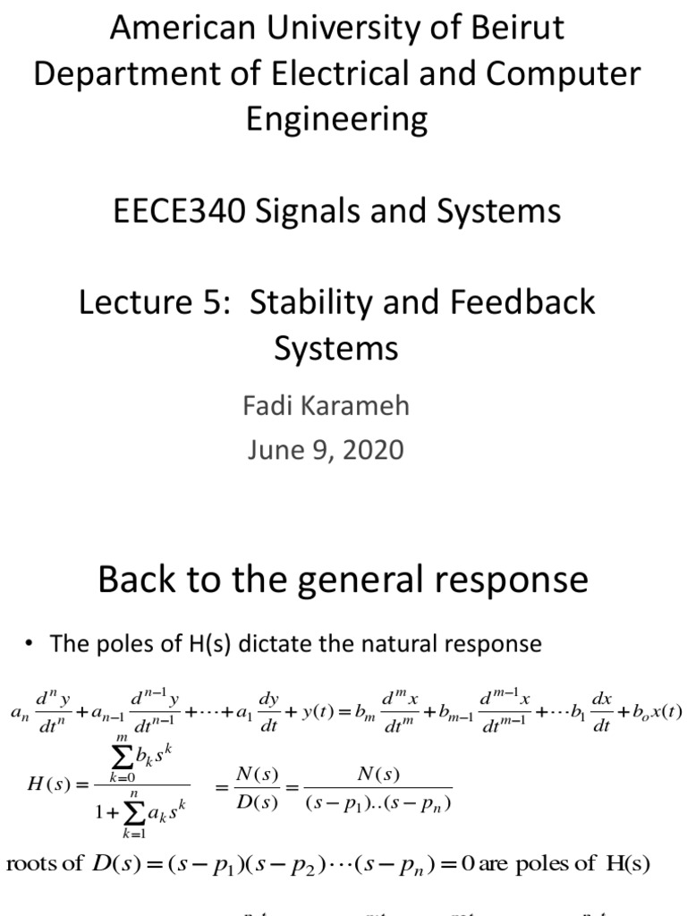 EECE340 Lecture5 Feedback PDF Feedback Control Theory