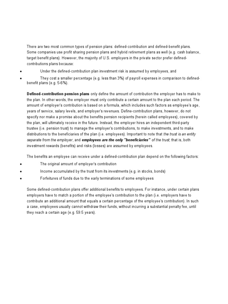 Defined Contribution vs. Defined Benefit Plans | PDF | Pension | Employment