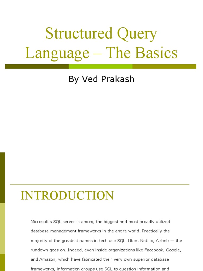 Structured Query Language - The Basics: by Ved Prakash | PDF | Sql ...