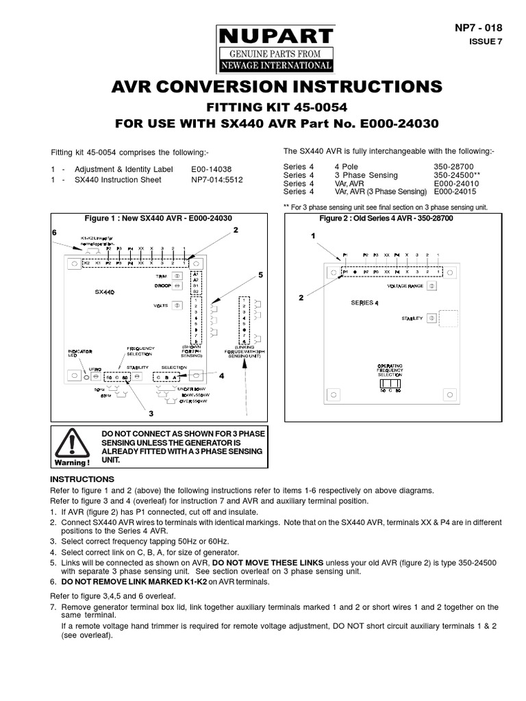 Avr Conversion Instructions: FITTING KIT 45-0054 FOR USE WITH SX440 AVR