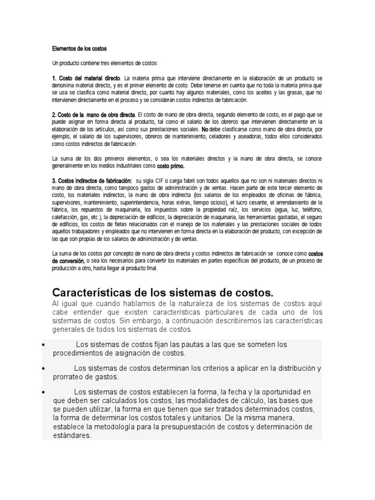 Elementos y características de costos | PDF | Costo | Salario