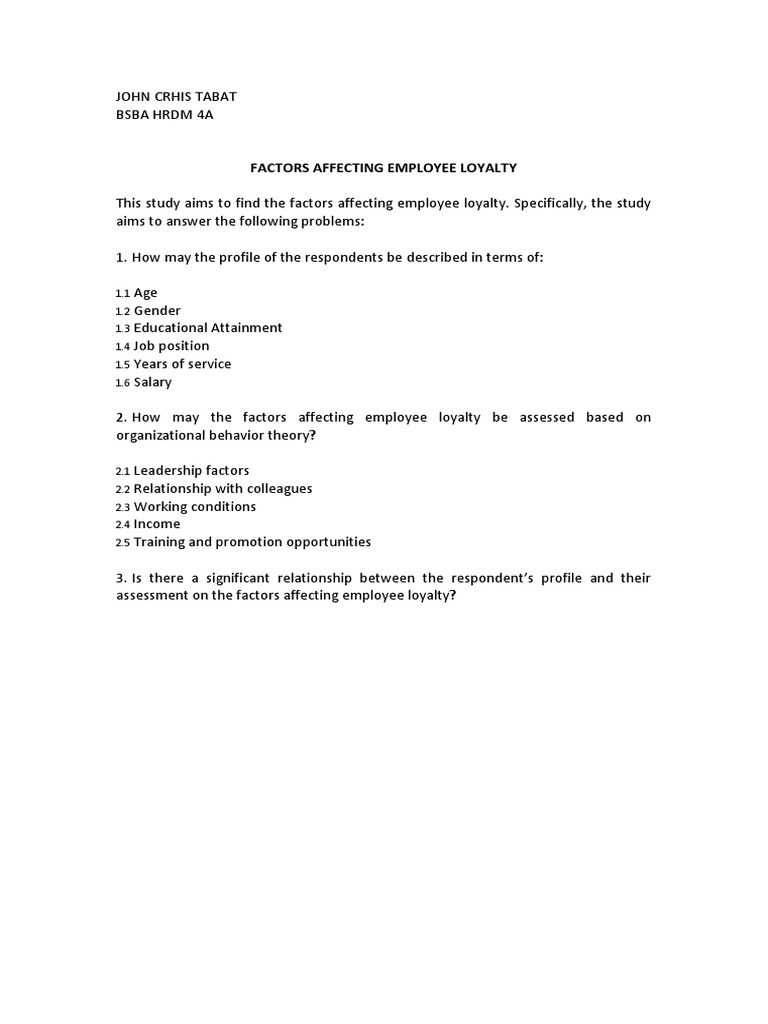 Factors Affecting Employee Loyalty | PDF | Employment | Leadership