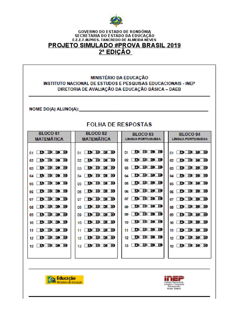 Gabarito 3 Prova Brasil | PDF