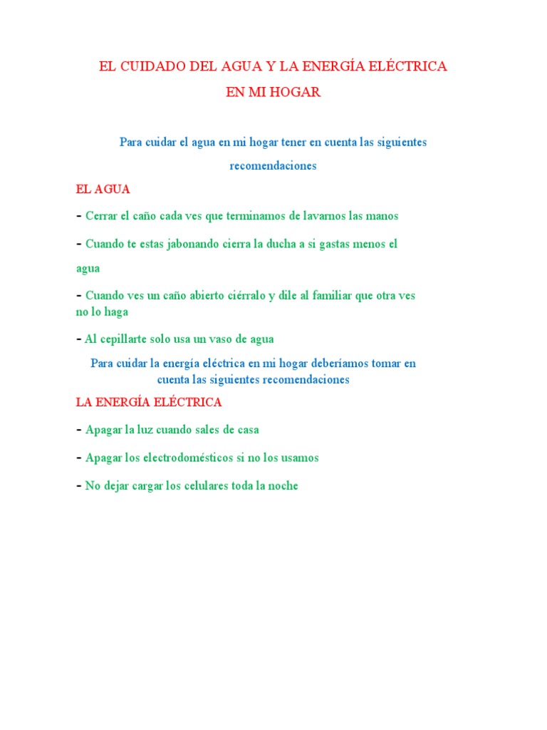 El Cuidado Del Agua y La Energía Eléctrica | PDF