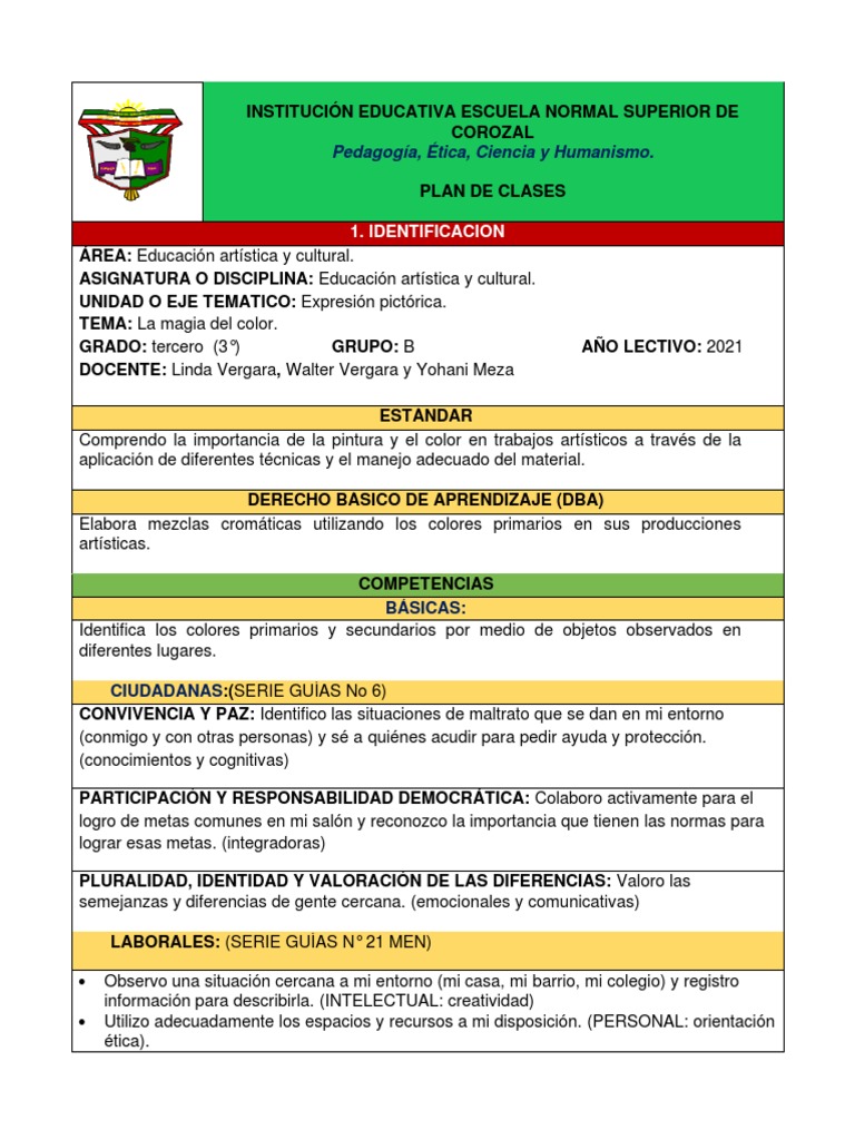 Plan de Clase: La Magia del Color 3° | PDF | Color | Pinturas