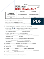 Quantifiers: Some/Any: Grammar Worksheet