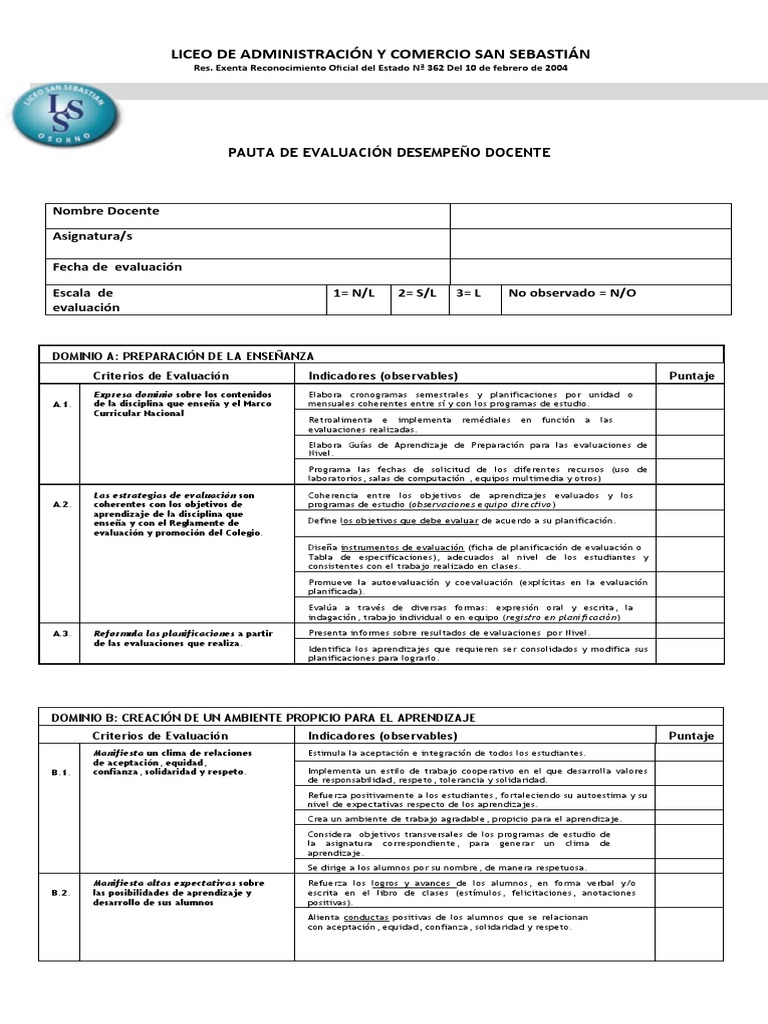 Pauta de Evaluación Docente 2023 | PDF | Evaluación | Aprendizaje