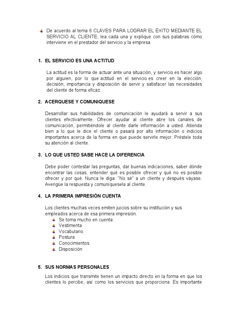 6 Claves para Lograr El Éxito Mediante El Servicio Al Cliente | PDF