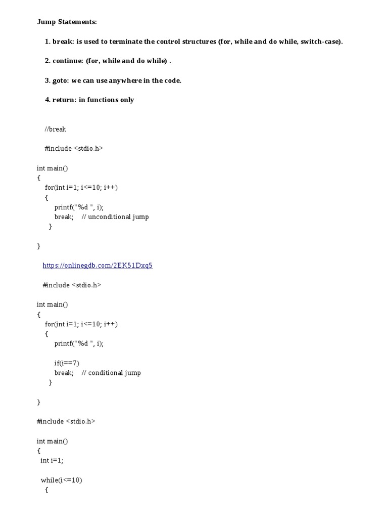 Jump Statements | PDF | Control Flow | Computer Science