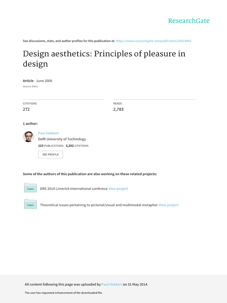 Design Aesthetics Principles of Pleasure Hekkert PDF Aesthetics