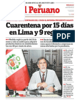 El Peruano: Cuarentena Por 15 Días en Lima y 9 Regiones