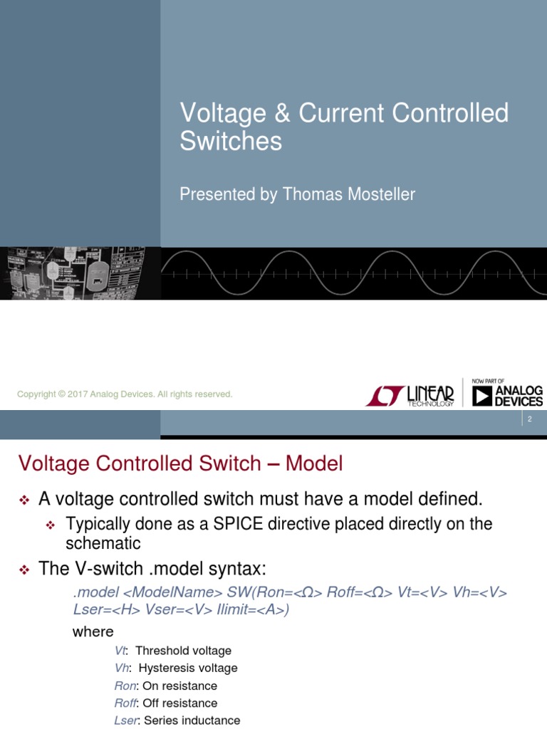 Ltspice Voltage and Current Controlled Switches PDF Switch Electronic Engineering