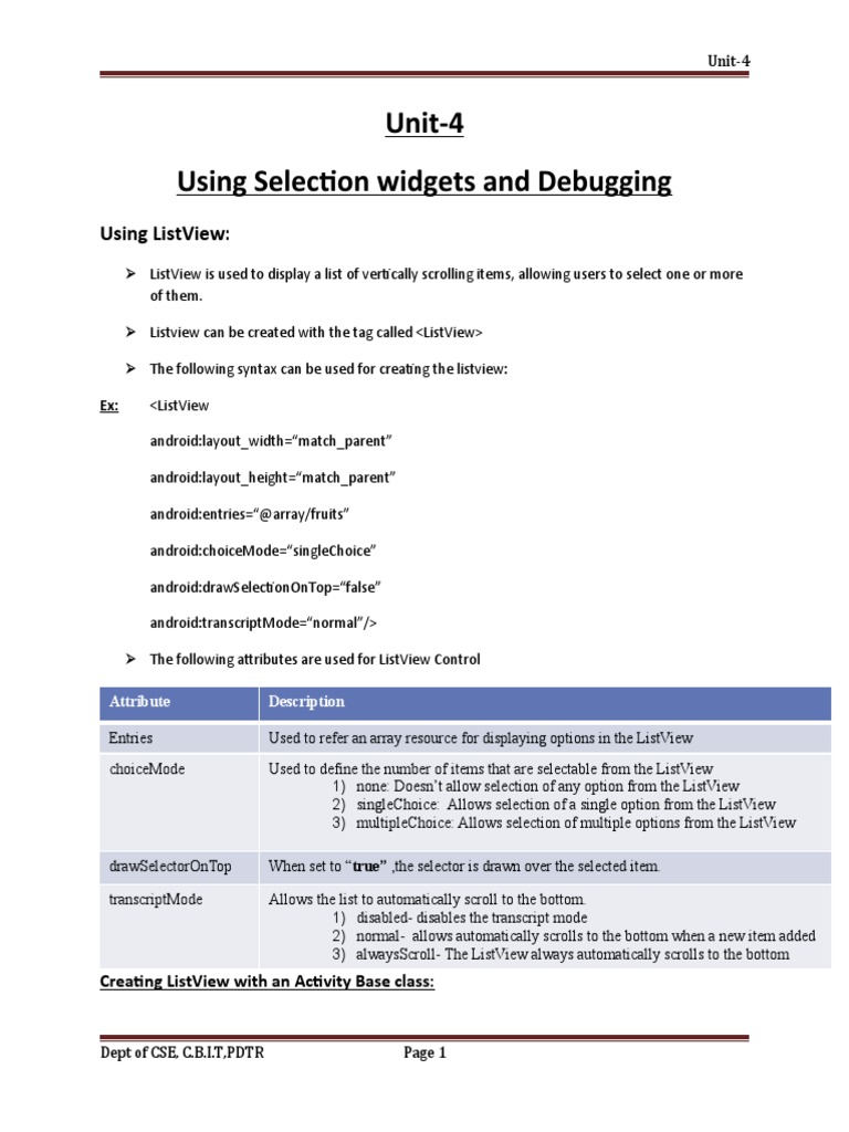 Unit-4 Using Selection Widgets and Debugging | PDF | Class (Computer ...