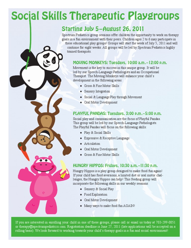 Social Skills Playgroups for Kids | PDF | Speech Language Pathology ...