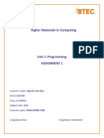 Higher Nationals in Computing: Unit 1: Programming Assignment 1