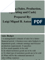 Budgeting (Sales, Production, Operating and Cash) Prepared By: Luigi Miguel B. Antonio, MBA