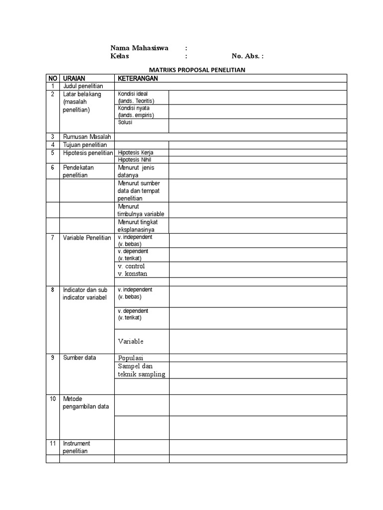 Matriks Proposal Penelitian Mahasiswa | PDF | Sains & Matematika