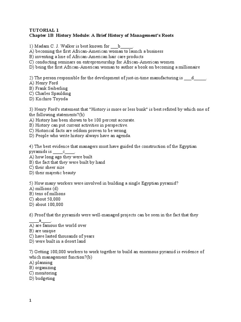 Tutorial 1 Chapter 1B History Module: A Brief History of Management's ...