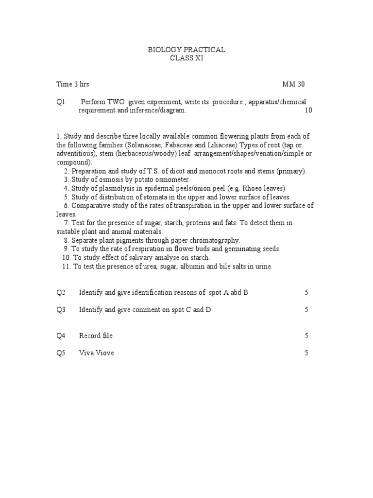 Class XI Biology Practical Guide | PDF