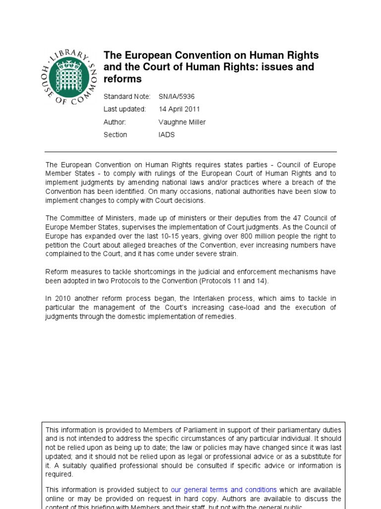 The European Convention On Human Rights and The Court of Human Rights ...