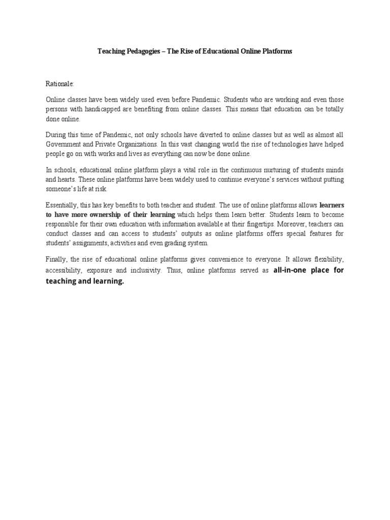 Teaching Pedagogies - The Rise of Educational Online Platforms | PDF