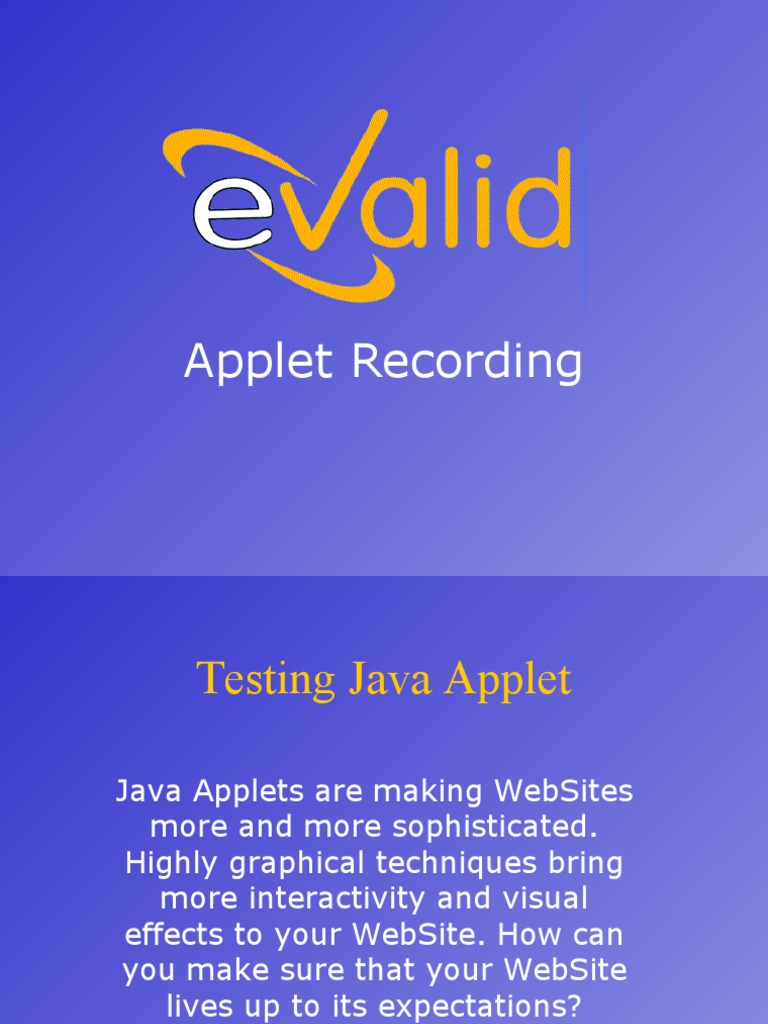 Testing Java Applets with eValid | PDF | Websites | Screenshot