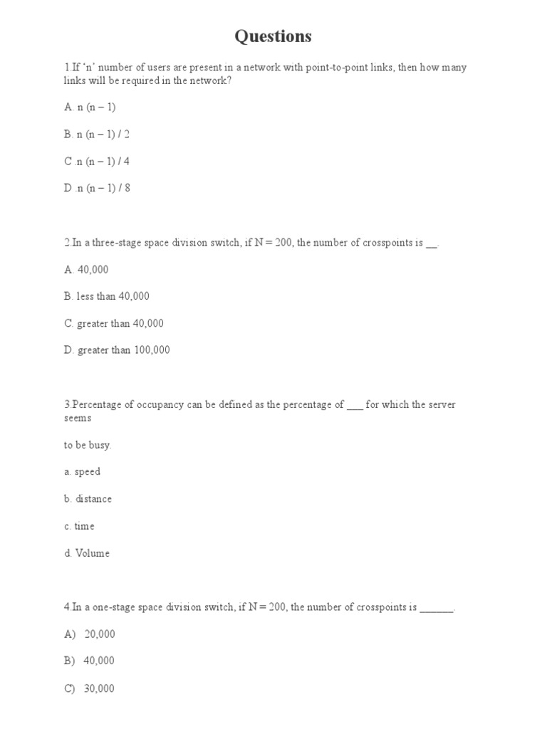 Computer Networks MCQs with Answers | PDF | Telephone Exchange ...
