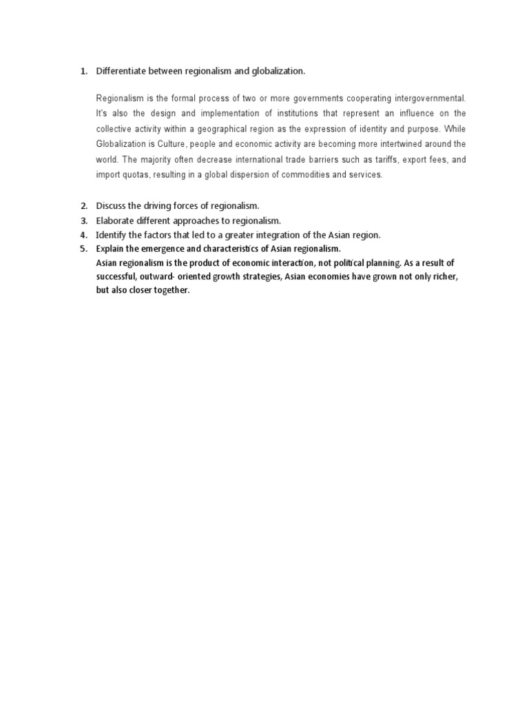 Regionalism vs. Globalization Explained | PDF