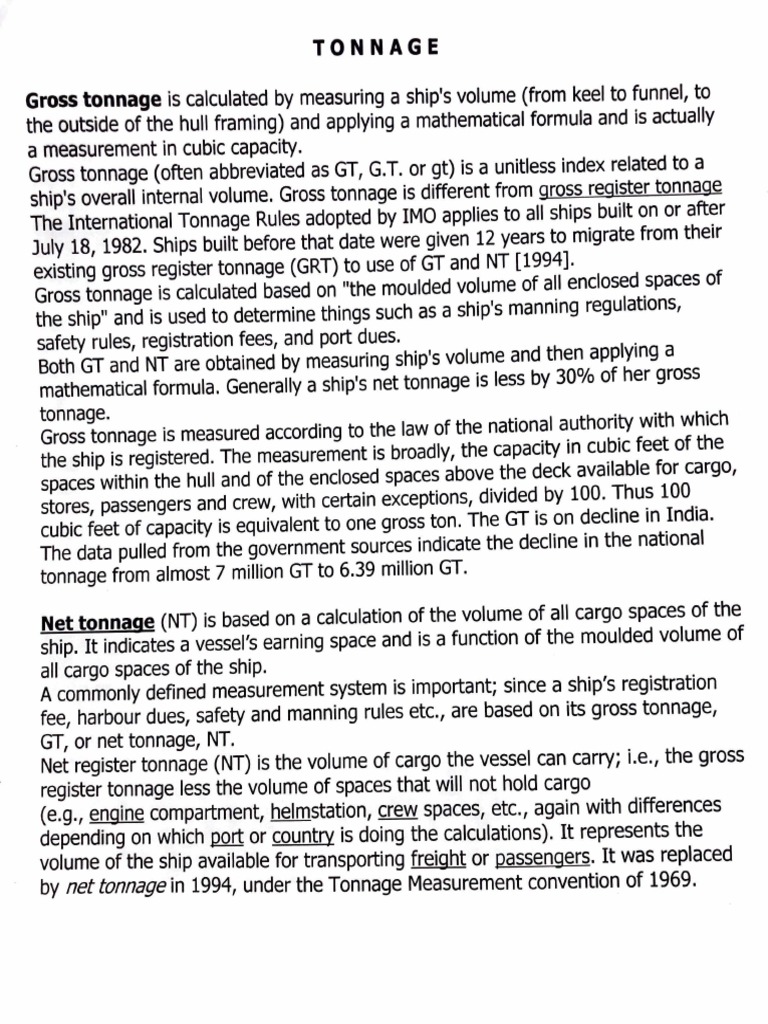 Calculating Ship Tonnage A Comparison of Gross Tonnage, Net Tonnage