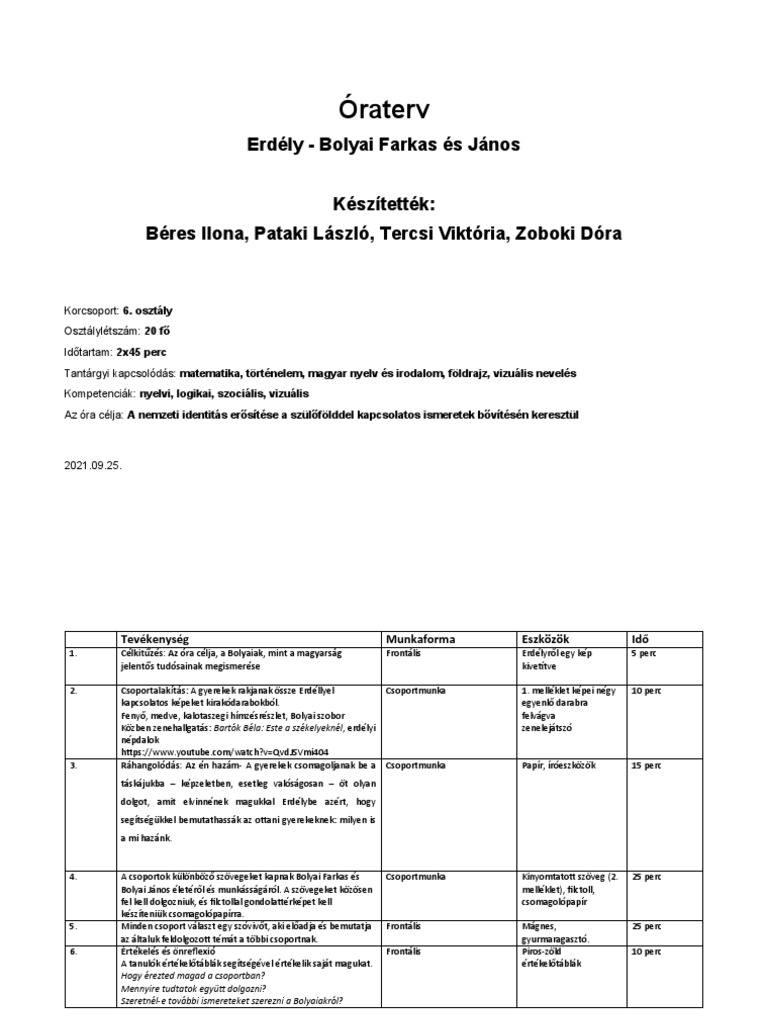 óraterv Erdély Pdf