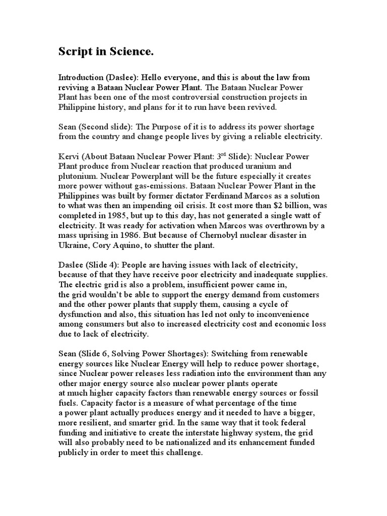 Script in Science GROUP 3 Exhibit | PDF | Nuclear Power | Energy ...