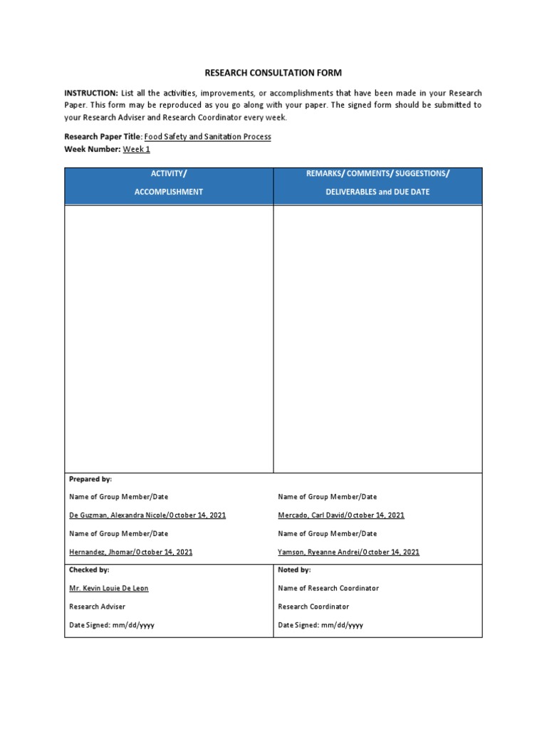 Weekly Research Consultation Log | PDF