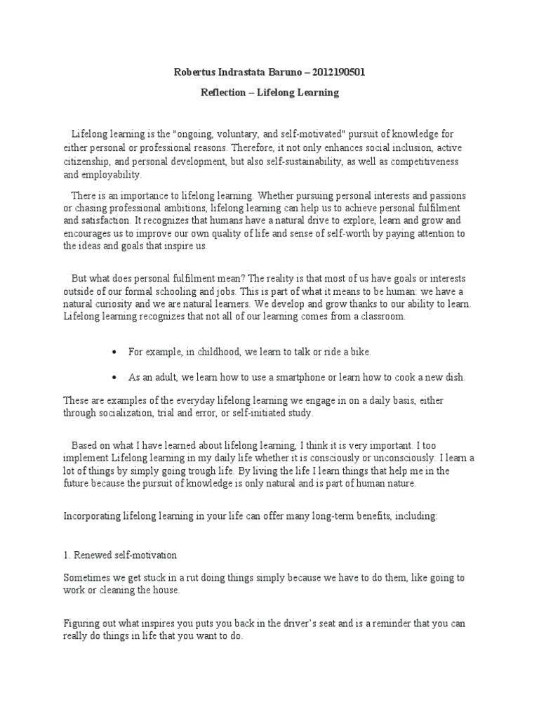 Reflection Lifelong Learning Pdf Lifelong Learning Learning