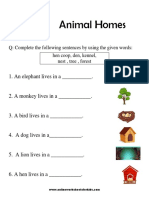 Animal Homes Worksheet For Grade 1-10