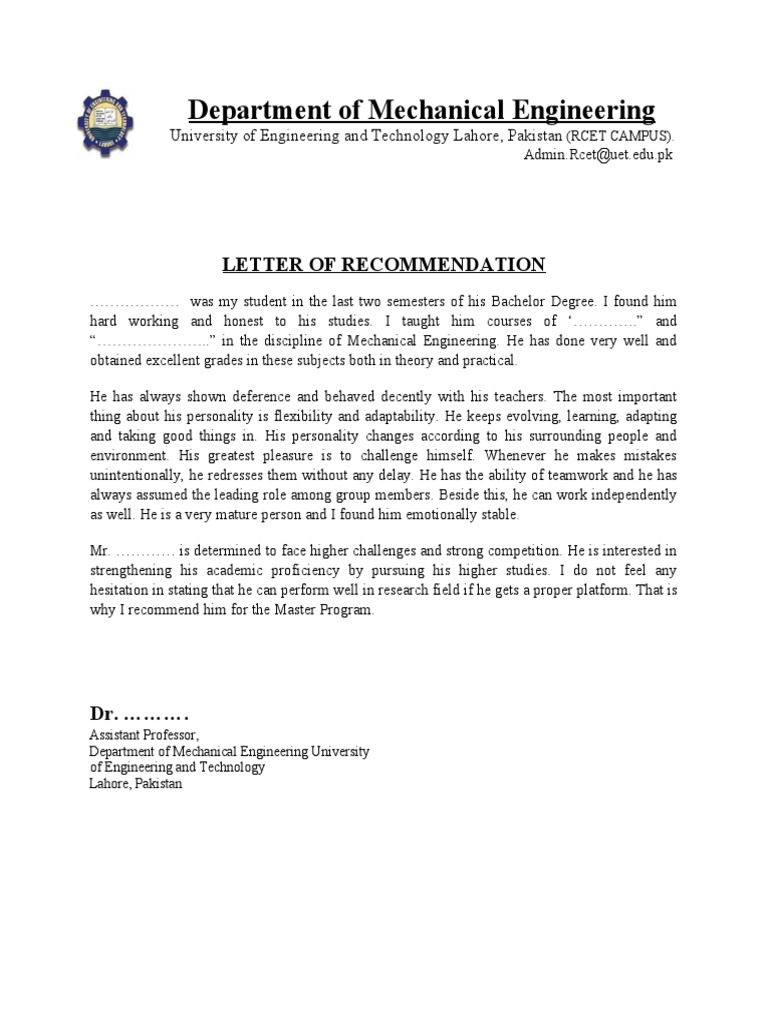 Recommendation Letter | PDF | Technology & Engineering