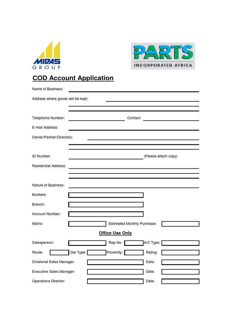 COD Account Application Form PDF