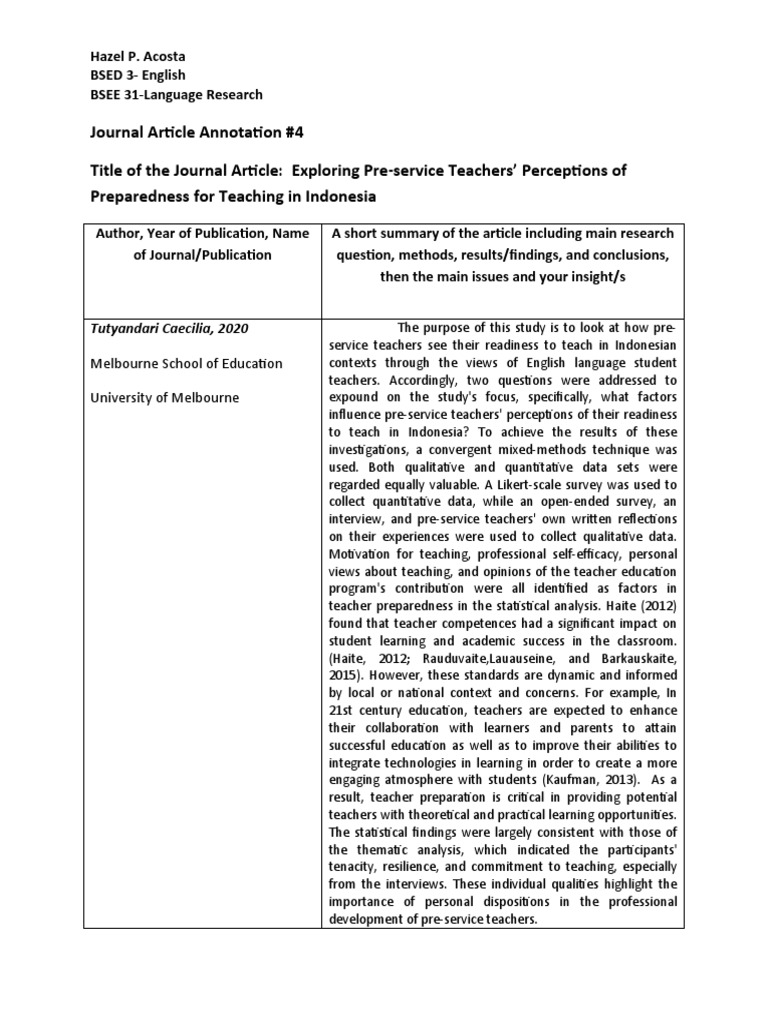 Journal Article Annotation #4 Title of The Journal Article: Exploring ...