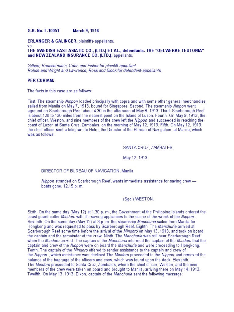 Erlanger & Galinger v. Swedish East Asiatic Co. LTD, G.R. 10051, 34