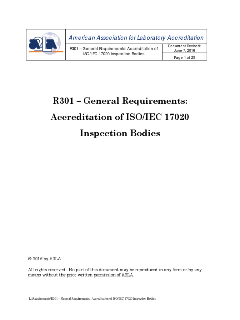 R301 - General Requirements: Accreditation of ISO/IEC 17020 Inspection ...