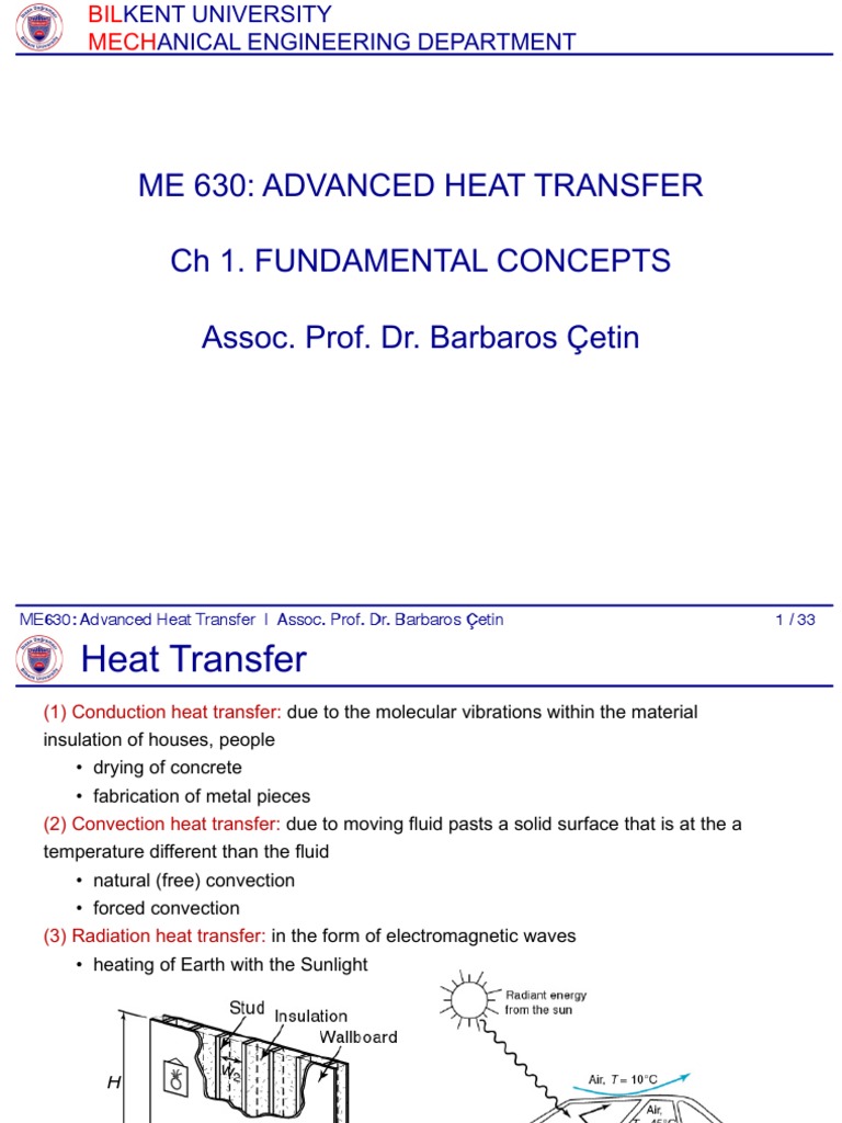 Me 630 Advanced Heat Transfer CH 1. Fundamental Concepts Assoc. Prof