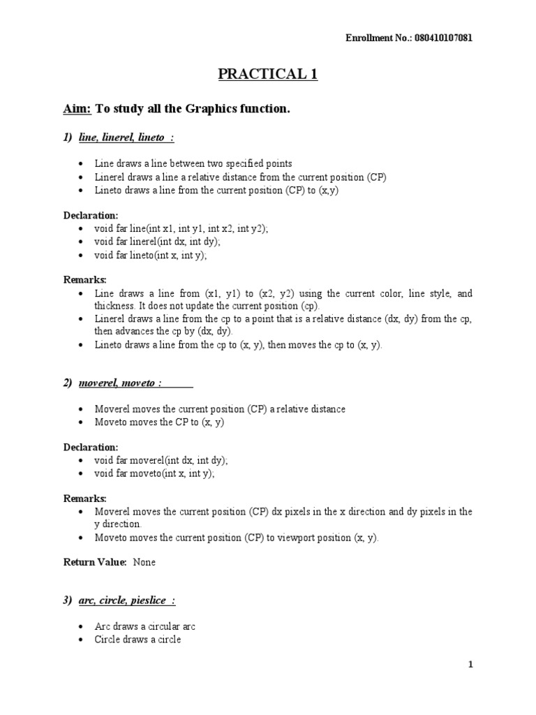 Practical 1: Aim: To Study All The Graphics Function | Download Free ...