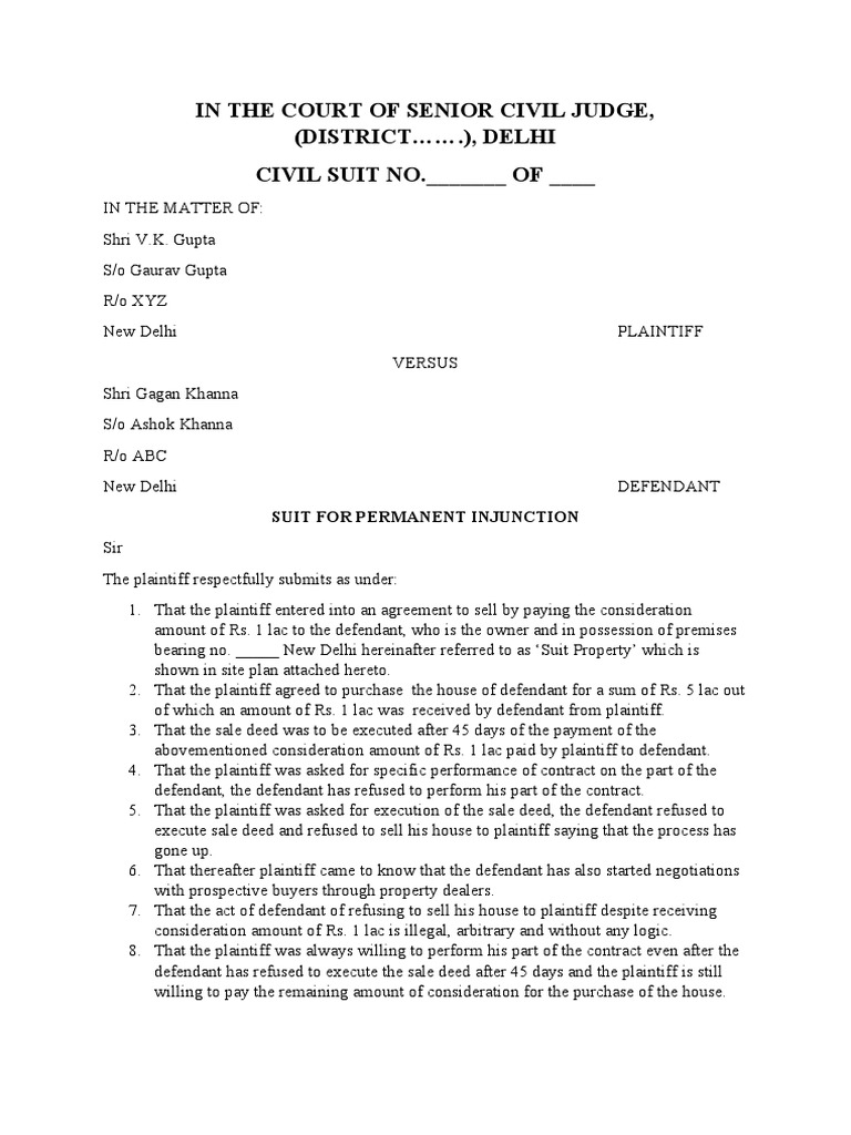 Suit For Permanent Injunction PDF Lawsuit Private Law