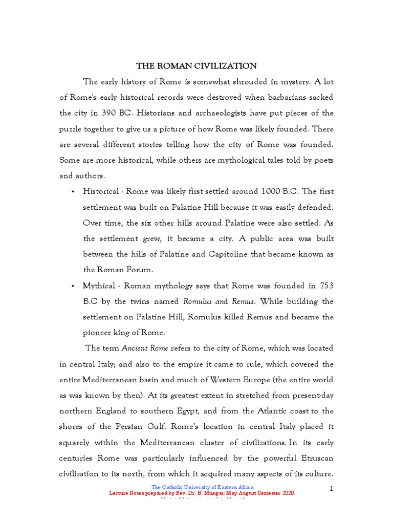The Roman Civilization: Lecture Notes Prepared by Rev. Dr. B. Mungai ...