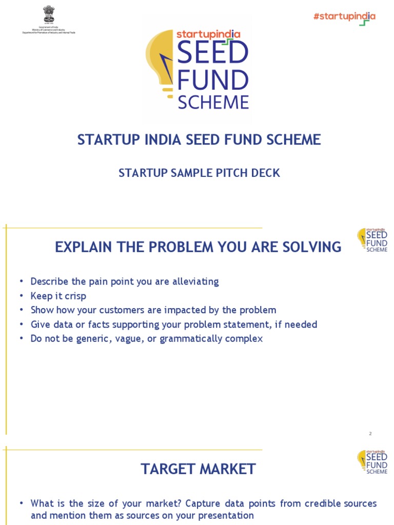 Startup India Seed Fund Scheme: Startup Sample Pitch Deck | PDF | Small ...