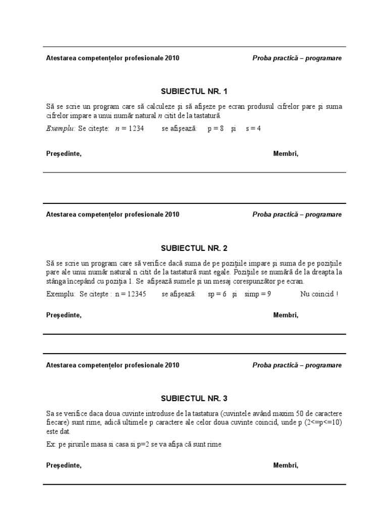 Atestat2010 Subiecte Programare | PDF